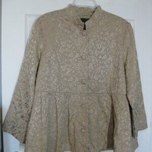 Anne Carson Woman Gold Brocade Floral Lined Blazer Jacket Coat Size 1X